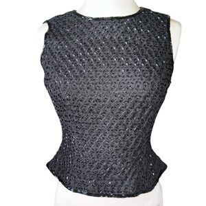 Black Tie by Oleg Cassini Petites beaded blouse sleeveless full zip back Sz 2P